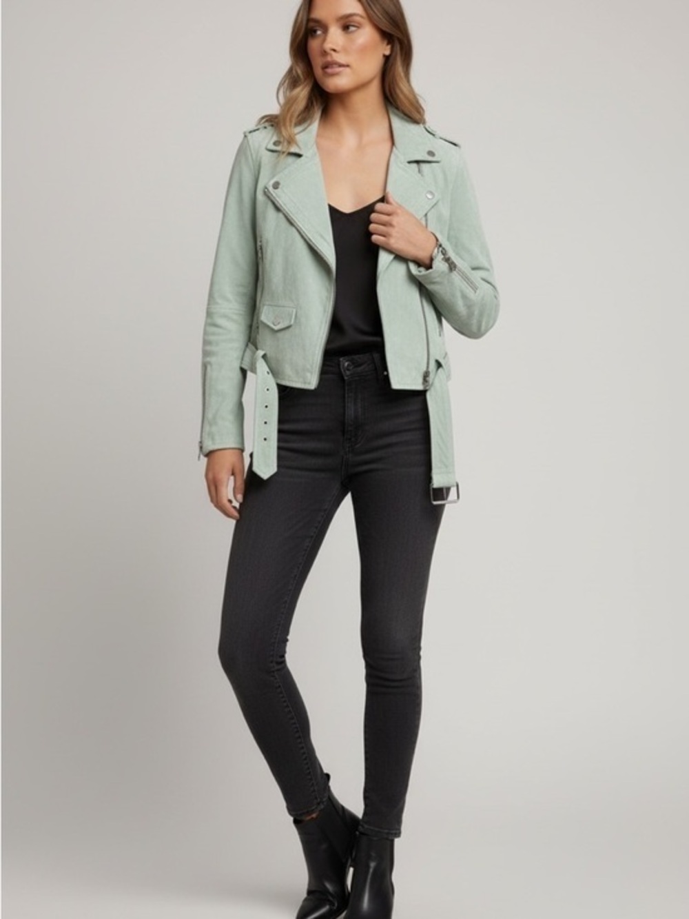 Blank NYC Mint Green Leather Moto Jacket